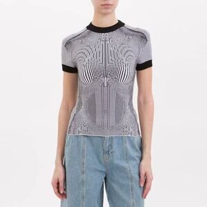 Jean Paul Gaultier The Morphing Pinstripe Tee Shirt in Black White L